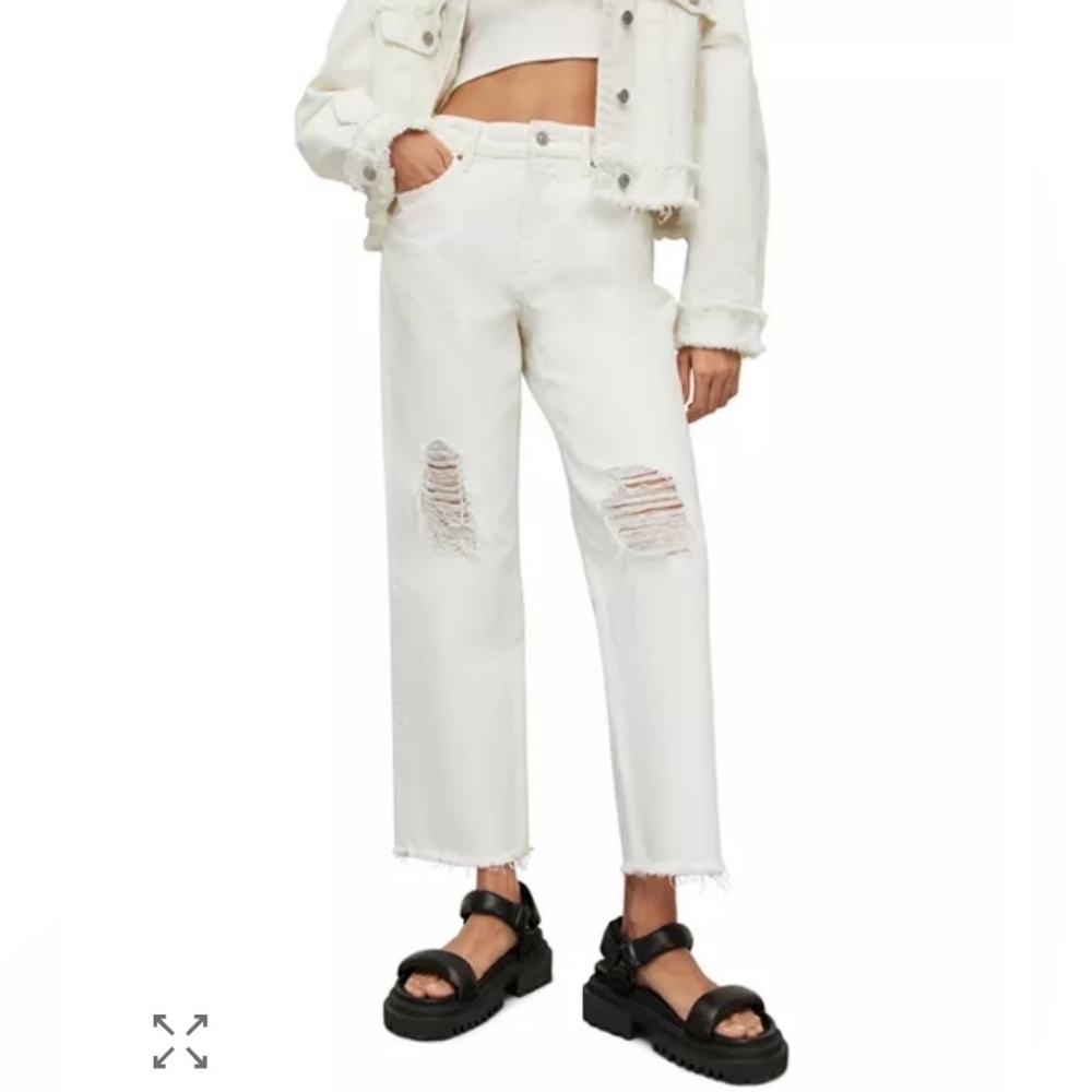 ​AllSaints White April Boys Jeans 32 NWT Distressed Wide Leg Baggy Relaxed Denim